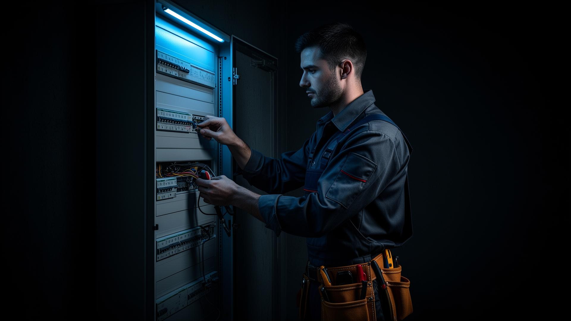 Professional electrician working on a distribution board